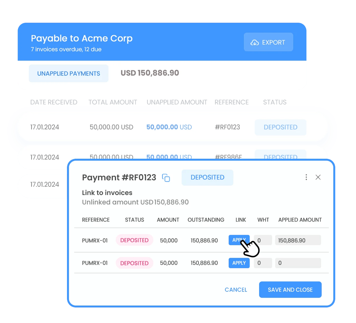 Allow customers to seamlessly apply payments against invoices!